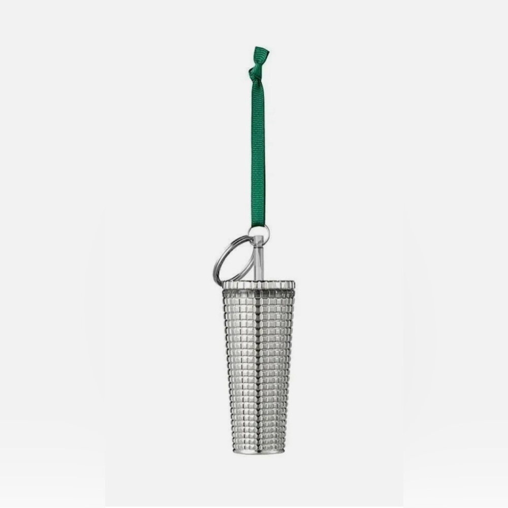 NEW! Starbucks 2023 Holiday Silver Grid Disco Cold Cup Keychain Ornament! - Picture 5 of 5